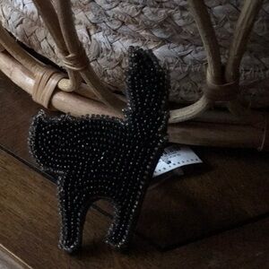 Set of 6 Pottery Barn beaded Black Cat Napkin Ring Halloween